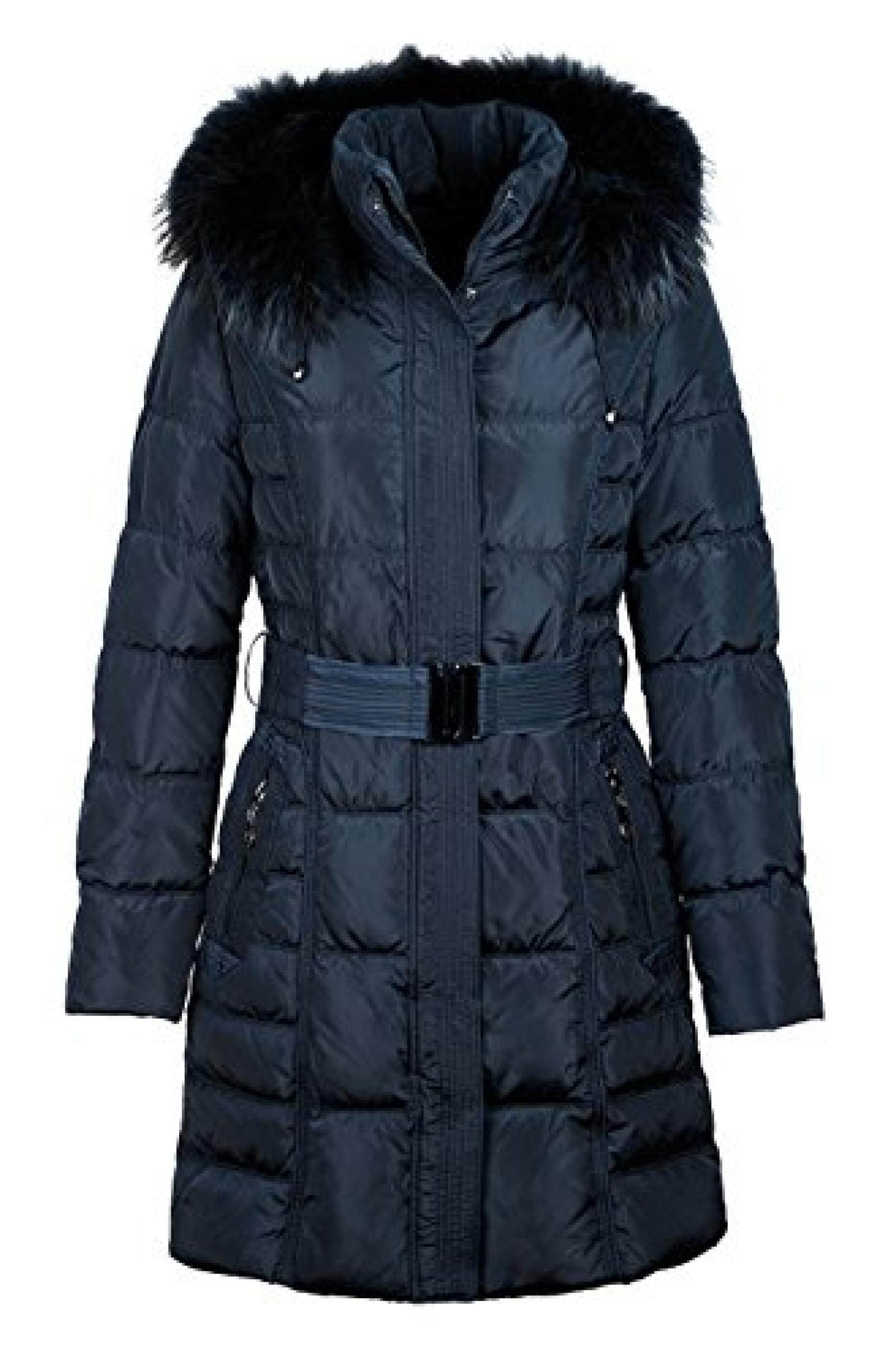 SM001 Damen Daunenjacke "OLANMEAR" mit Pelzbesatz blau (L&auml;nge ca.90 cm) 